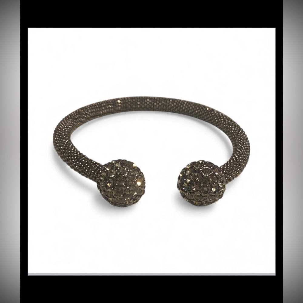 Silver Tone Mesh Rhinestone Flexible Cuff Bracelet #7690